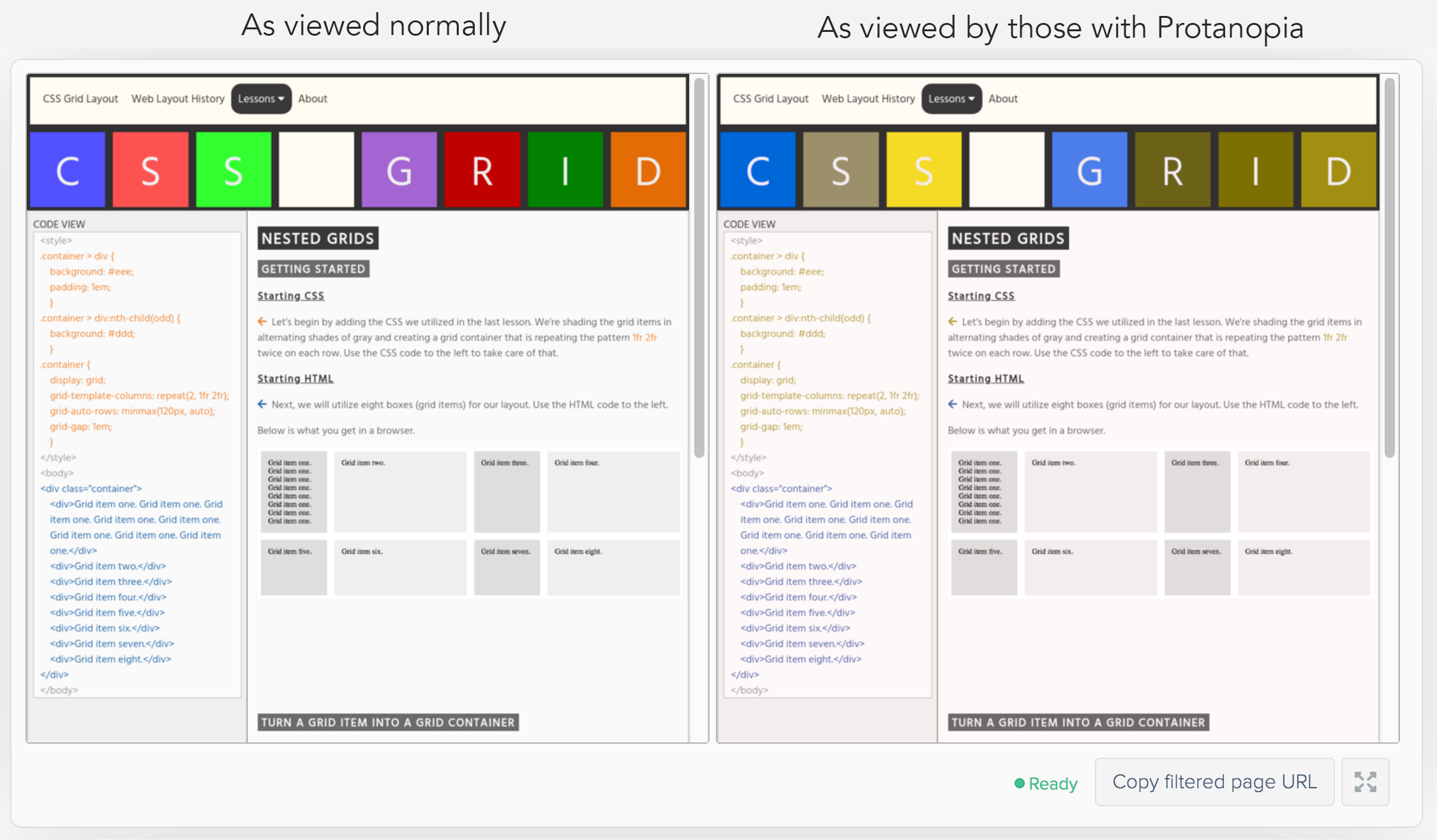 The site as seen by those with Protanopia color blindness